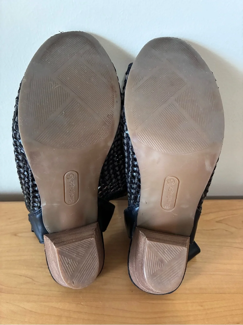 Bear Traps Rekita Shoes Sling Back Open Toe Woven Upper Block Heel Black Size 9